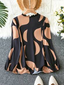 SHEIN Clasi 大尺碼女款幾何印花長袖襯衫 - 彩色 - 查看 2
