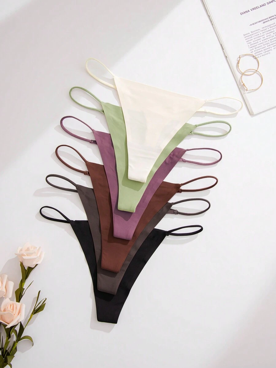 6 piezas de tanga sexy sin costuras de unicolor - Multicolor - Ver 1