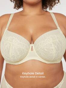 LUVLETTE 加白色性感内衣全覆盖无痕聚拢花卉蕾丝缩小胸罩