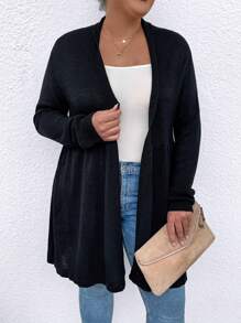 SHEIN LUNE Áo len cardigan thiết kế đơn giản cỡ lớn, dành cho mùa đông - màu đen - Xem 3