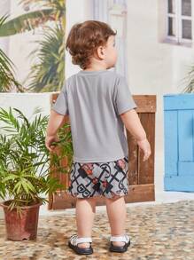 Baby Boys' Casual Style Bear Printed Outfit - Grey - View 2