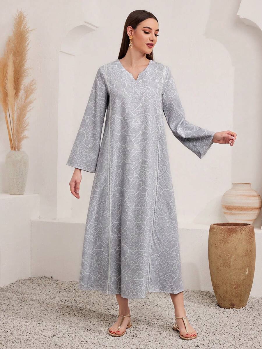 Al Najma 女士鬆身印花裙,帶有凸緣領子