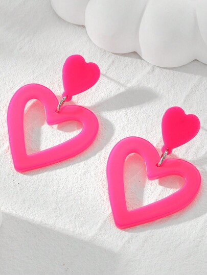 Kawaii 1pair Exaggerated Valentine's Day Pink Heart Shaped Hollow Out Heart Earrings