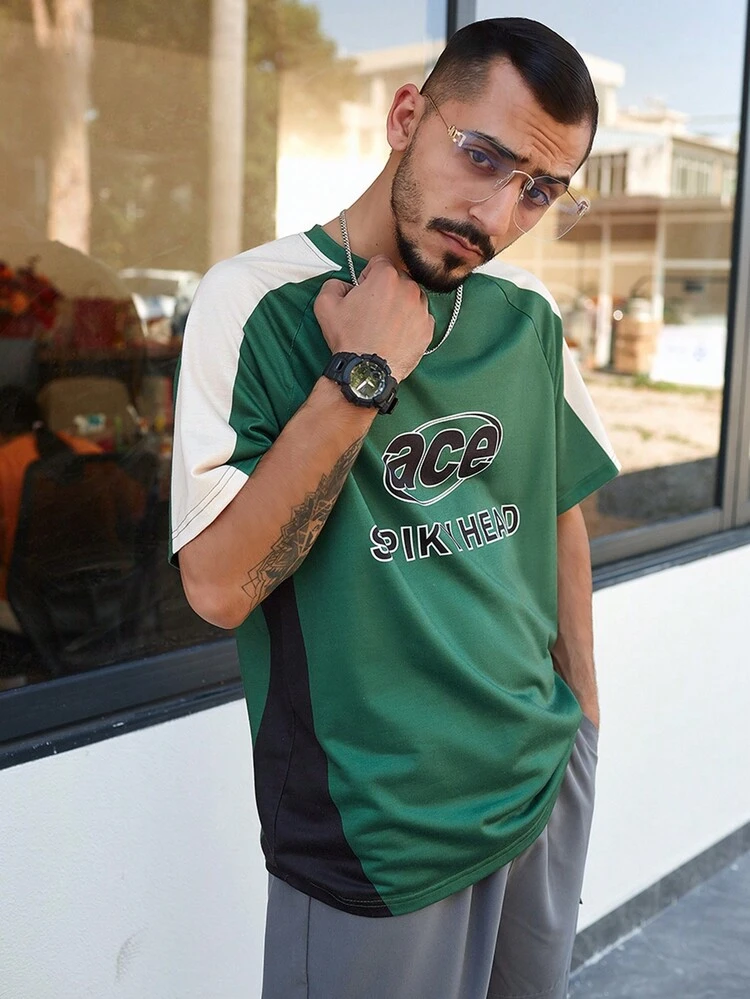 Men's Short Raglan Sleeves T-shirt With Letter Print