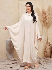 Al Najma 蕾絲拼接蝙蝠袖連衣裙 - 米色 - 查看 4