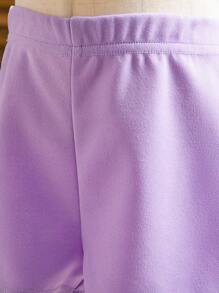 SHEIN Young Girl's Mesh Heart  Pattern Embroidery Flower Decor Strappy Cami Top With Pleated Hem And Shorts Two-Piece Outfits - Lilac Purple - View 8