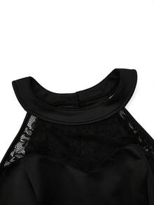 SHEIN Clasi 女款大尺碼蕾絲拼接無袖連身裙,腰部收緊設計 - 黑色 - 查看 3