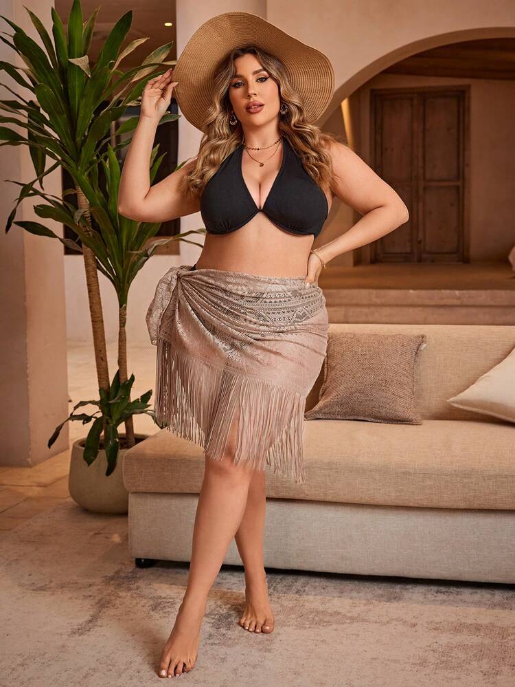 Plus Size Women'S Fringed Hem Side-Tie Cover Up Skirt Wedding Summer