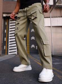 Manfinity EMRG Men's Loose Fit Multi-Pocket Casual Cargo Pants - Mint Green - View 3