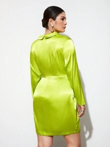 BizChic Plus Size Women'S Satin Short Dress - Green - View 2