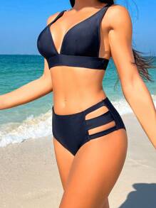 SHEIN Swim Conjunto de bikini de unicolor separados para playa de verano