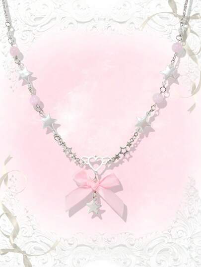 Kawaii 1pc Cute Style Star & Bowknot Pendant Necklace Valentines