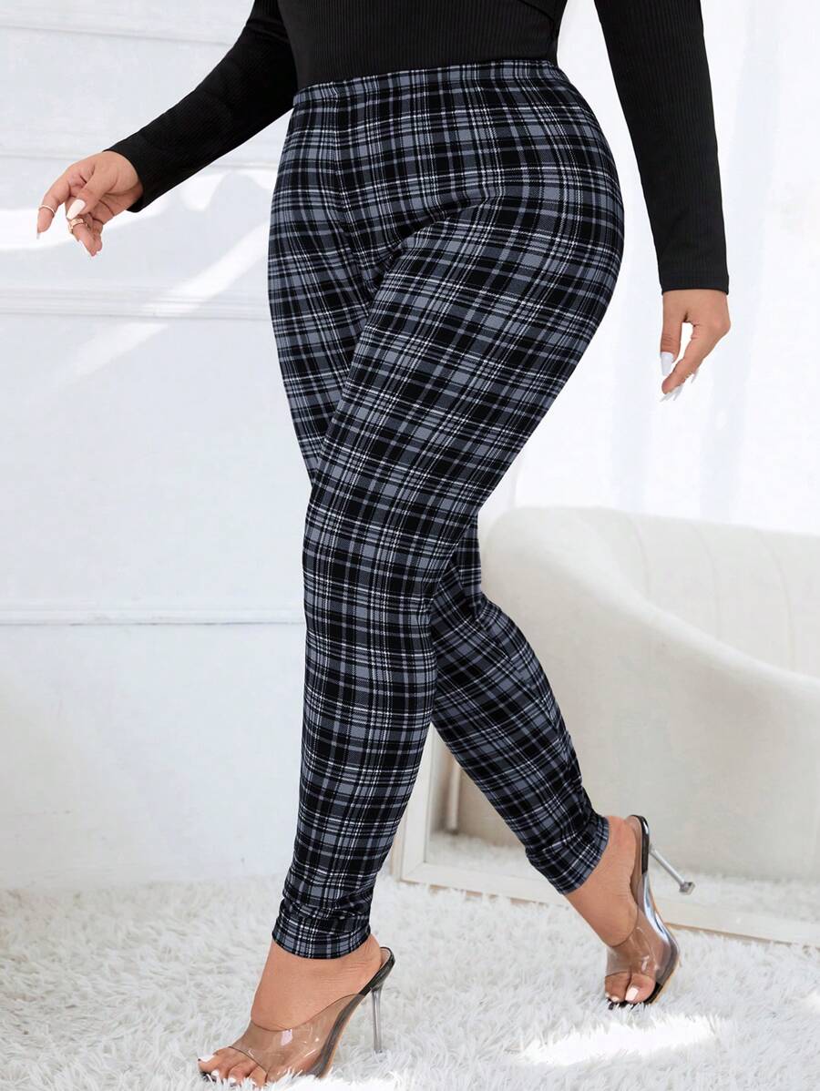 SHEIN Essnce Kích thước lớn Của phụ nữ Checkered Co giãn Gầy Xà cạp - Nhiều màu - Xem 1