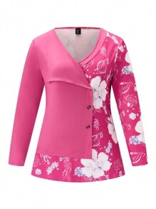 EMERY ROSE T-shirt In Übergröße Mit Floralem Druck Und Einsätzen - Verschiedenfarbig - Übersicht 3