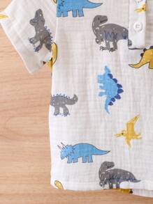 嬰兒男寶寶恐龍印花編織外套 - 白色 - 查看 5