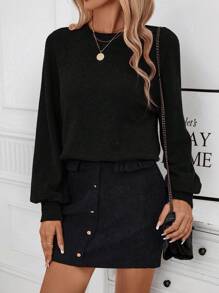 SHEIN Clasi Của phụ nữ Tay áo lồng đèn Tay Raglan Áo nỉ - màu đen - Xem 1