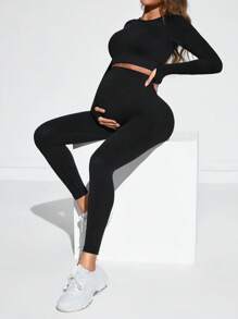 SHEIN High Elastic Seamless Maternity 2pcs/Set - Black - View 3