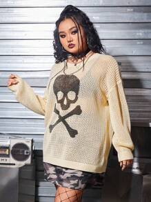 ROMWE PUNK Vrouwen Grote maten Gebreid Uitgeholde Skelet patroon Oversized Truien