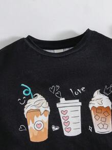 SHEIN Leap Crew 少女針織字母甜品印花寬鬆圓領t恤和針織寬鬆短褲家居服套裝 - 彩色 - 查看 5