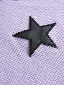 SHEIN Teen Girls' Ribbed Knit Star Pattern T-Shirt And Pleated Pants Casual 2pcs/Set - Mauve Purple - View 7