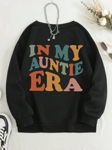 INAWLY Sudadera de cuello redondo con estampado de letras de colores "EN MI ERA DE TIA", tops de manga larga para mujer