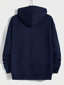 Manfinity RebelGame Oversized Men's Reflective Japanese Character & Portrait Pattern Long Sleeve Hooded Sweatshirt - Royal Blue - View 2