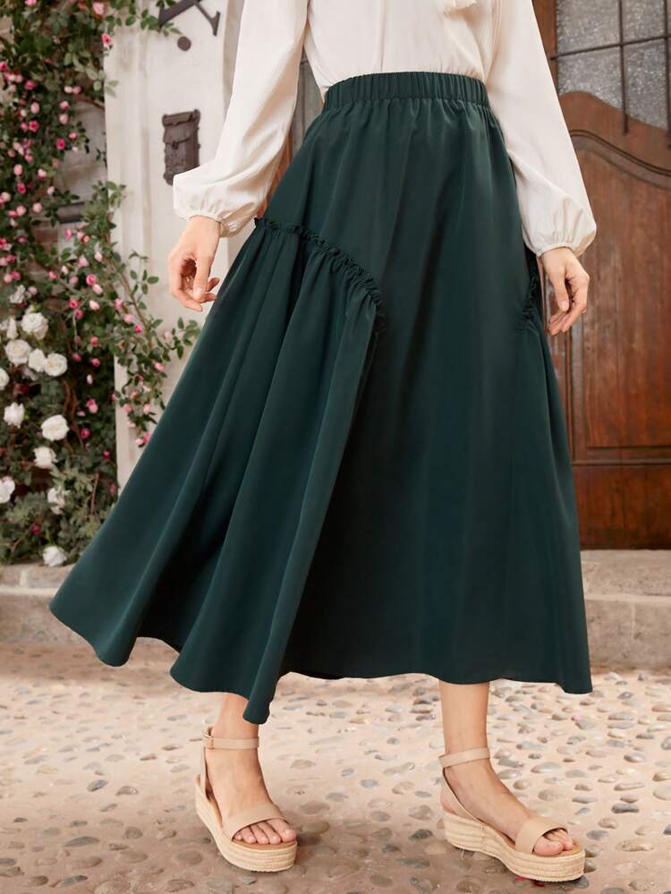Women's Solid Color Elastic Waist Skirt