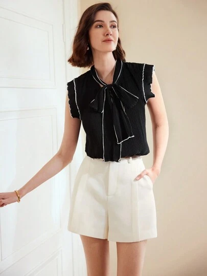SHEIN X Scot Louie MOTF PREMIUM WOVEN WOMEN'S SLANT POCKET SEAM FRONT SHORTS,SUMMER OUTFITS
