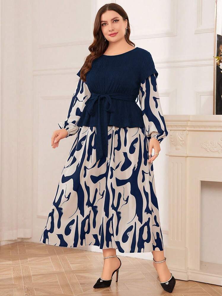 Modelyn Plus Size Printed Patchwork 2 In 1 Dress | SHEIN USA