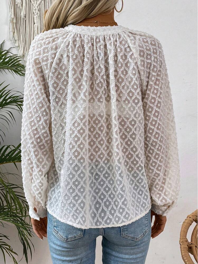 Solid Color Notched Collar Ribbon Tie Blouse Fall Cloth For Women