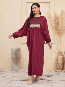 Al Najma Patchwork Woven Tape Batwing Sleeve Arabian Dress