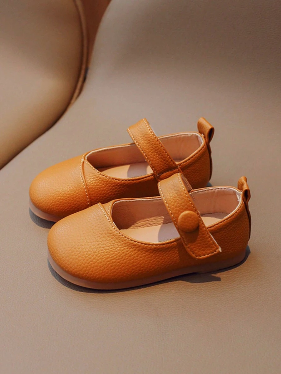 兒童軟皮公主鞋,透氣防滑復古黑色領口鞋,適用於學校表演 - 棕色 - 查看 1
