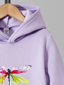 Cô gái Tween con chuồn chuồn & In thư áo có mũ Lông cừu Áo nỉ - Màu tím - Xem 5