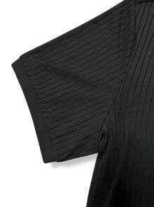 Manfinity Homme 男士纯色罗纹纽扣半襟高尔夫 Polo 衫，领口纯黑色韩版时尚衬衫，可作为男友礼物 - 黑色 - 查看 4