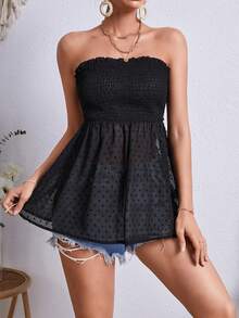 SHEIN Frenchy 女士褶皺束胸上衣 - 黑色 - 查看 5