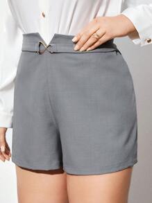 BizChic Shorts Taille Haute Pour Femmes De Grande Taille Avec Bouton Métallique - Gris - Voir 6