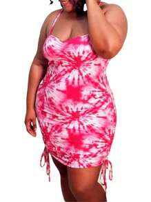 INAWLY 加大碼染色緊身露背連衣裙 - 玫紅色 - 查看 3