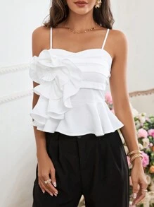 SHEIN Privé Áo yếm trang trí hoa 3d ngày lễ tình nhân của phụ nữ - trắng - Xem 3