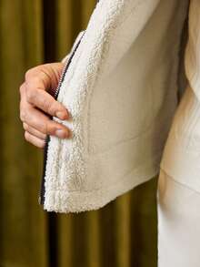 GENTILAND 寬鬆版型男士泰迪絨內裡無袖拉鍊外套 - 卡其色 - 查看 5