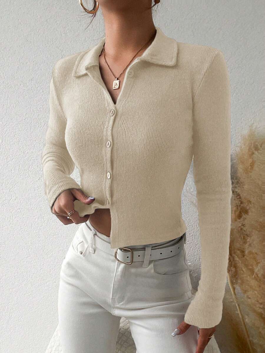 EURMUSE Single Breasted Long Sleeve T-Shirt - Beige - View 1