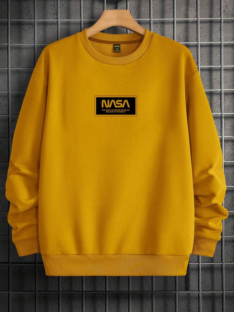 RueChic 男士字母印花圆领休闲宽松卫衣