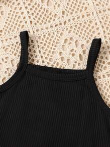 Baby Girl Summer Flap Pocket Button Up Jacket & Ribbed Cami Romper - Multicolor - View 5