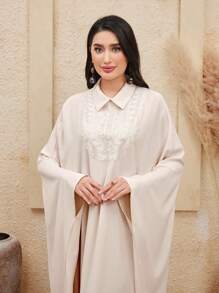 Al Najma 蕾絲拼接蝙蝠袖連衣裙 - 米色 - 查看 7