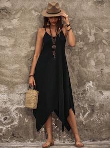 Breezaya Women'S Asymmetrical Hem Spaghetti Strap Dress - Black - View 3