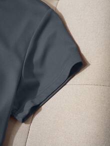 SHEIN EZwear 女款標語印花短袖 T 卹 - 深灰色 - 查看 3