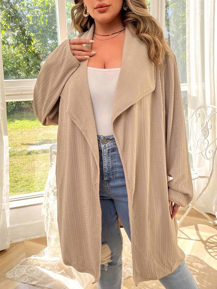 Plus Size Solid Color Waterfall Collar Jacket
