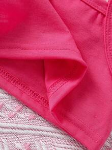 SHEIN Conjunto de niña bebé decorado con flores 3D que incluye camiseta sin mangas y falda plisada - Rosa - Ver 5