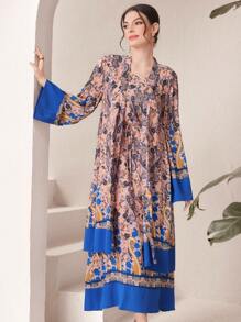 Mulvari Của phụ nữ Hai chiếc Bộ Với Paisley In Bùng nổ Tay áo Áo khoác Và Váy không tay - Nhiều màu - Xem 4