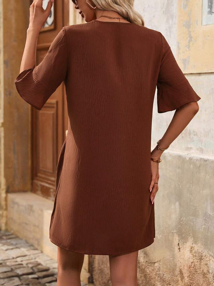 Ladies' Solid Color Double Pocket Casual Dress