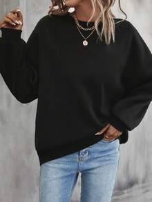 SHEIN Essnce 加大尺碼女士卡通印花圓領運動衫 - 黑色 - 查看 2